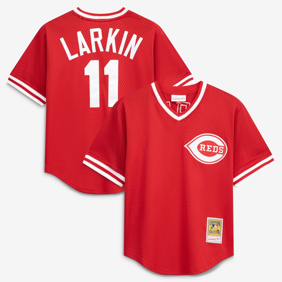 Barry Larkin Cincinnati Reds Mitchell & Ness Youth Cooperstown Collection Mesh Batting Practice Jersey - Red