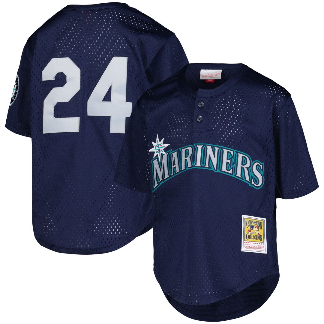 Ken Griffey Jr. Seattle Mariners Mitchell & Ness Youth Cooperstown Collection Mesh Batting Practice Jersey - Navy